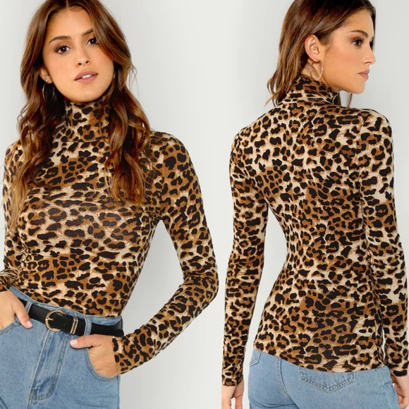 Fierce Broad Tops - Leopard Print Turtle Neck Top